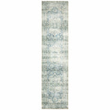 2' X 8' Grey Blue And Ivory Oriental Power Loom Stain Resistant Runner Rug - Homeroots