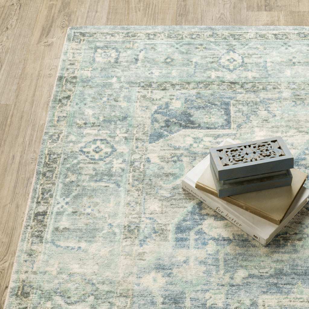2' X 8' Grey Blue And Ivory Oriental Power Loom Stain Resistant Runner Rug - Homeroots - Flyclothing LLC