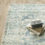 2' X 8' Grey Blue And Ivory Oriental Power Loom Stain Resistant Runner Rug - Homeroots