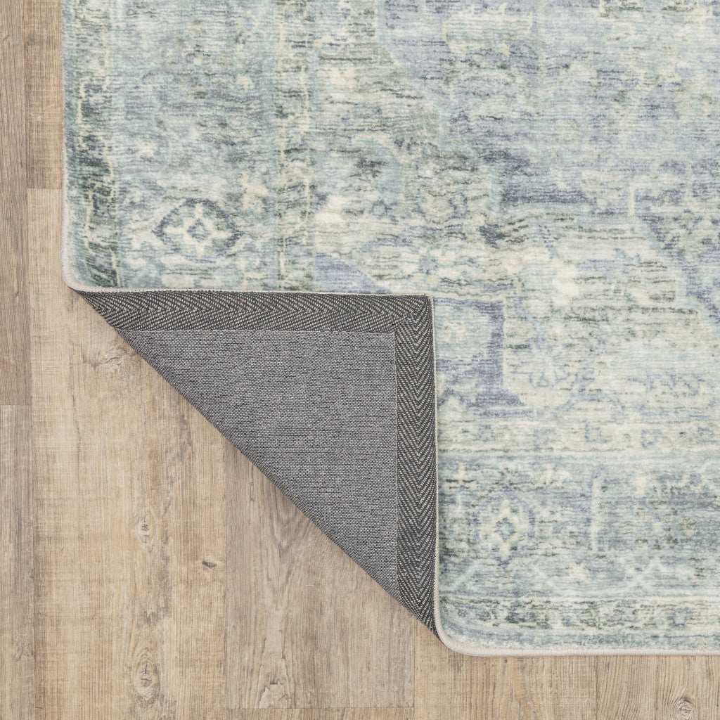2' X 8' Grey Blue And Ivory Oriental Power Loom Stain Resistant Runner Rug - Homeroots - Flyclothing LLC