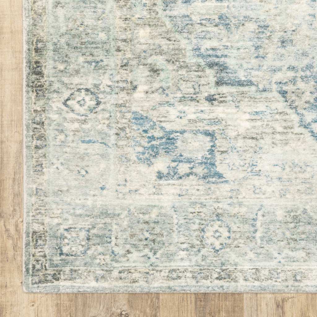 2' X 8' Grey Blue And Ivory Oriental Power Loom Stain Resistant Runner Rug - Homeroots - Flyclothing LLC