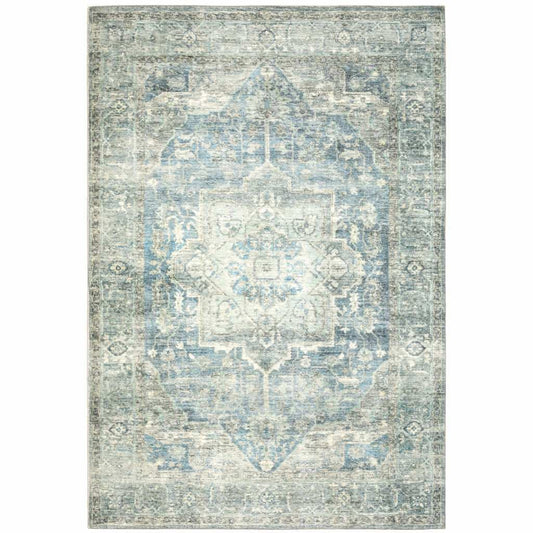 5' X 7' Grey Blue And Ivory Oriental Power Loom Stain Resistant Area Rug - Homeroots - Flyclothing LLC