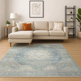 8' X 10' Grey Blue And Ivory Oriental Power Loom Stain Resistant Area Rug - Homeroots - Flyclothing LLC