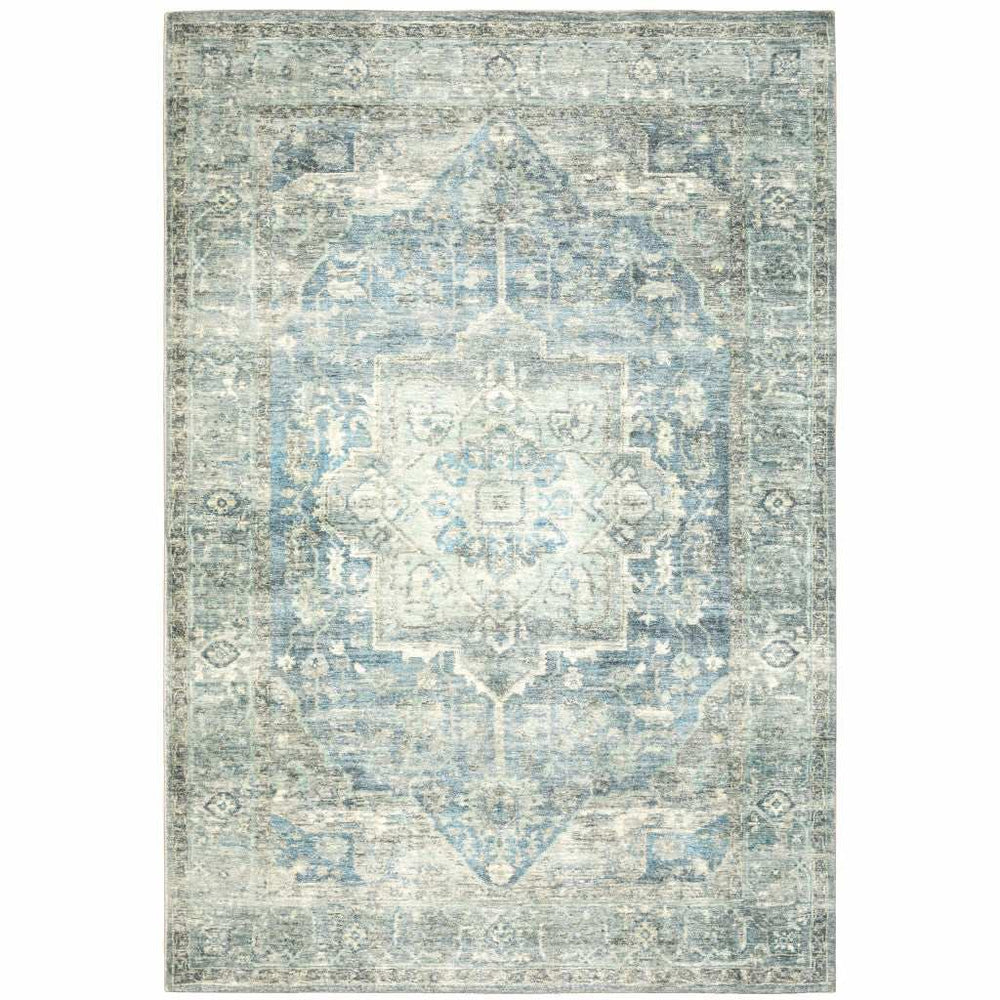 8' X 10' Grey Blue And Ivory Oriental Power Loom Stain Resistant Area Rug - Homeroots - Flyclothing LLC