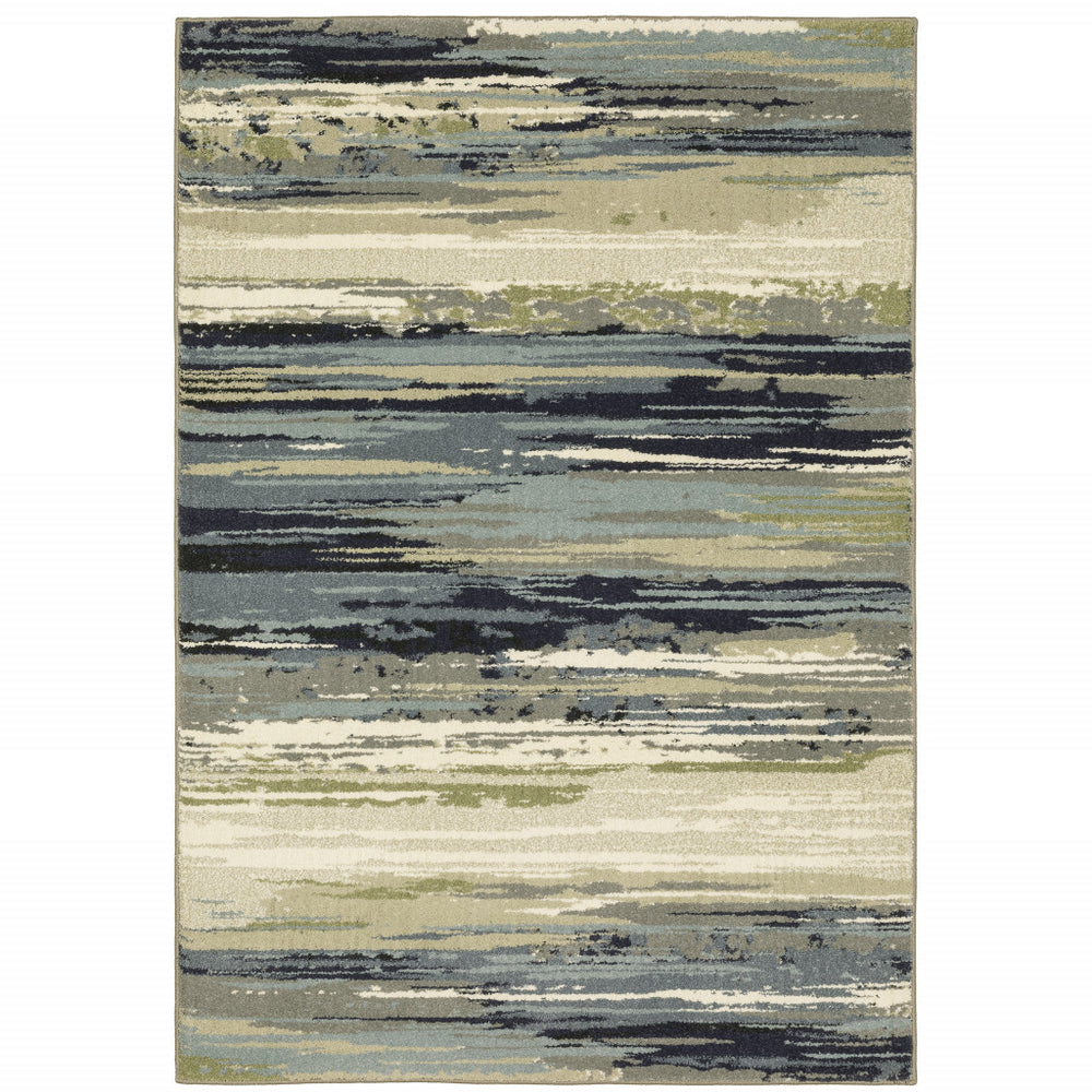 10' X 13' Blue Green Grey Light Blue And Beige Abstract Power Loom Stain Resistant Area Rug - Homeroots