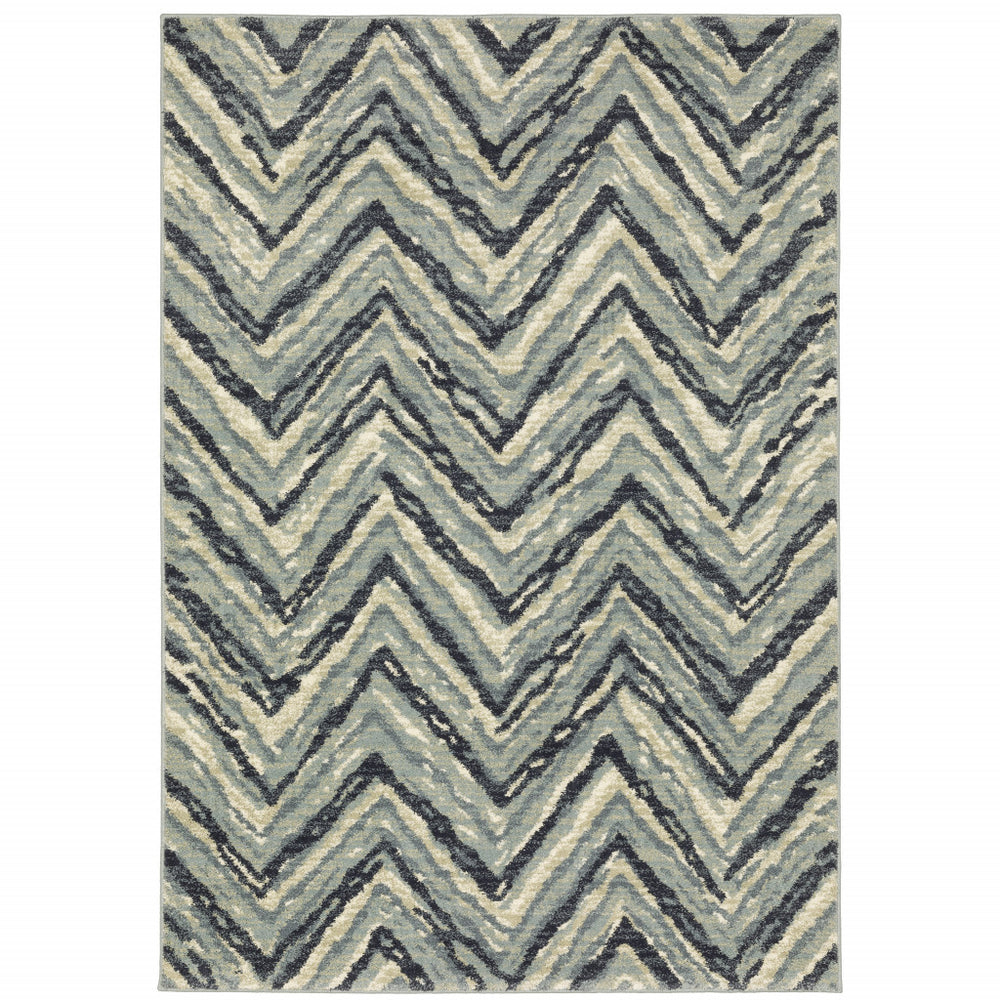 10' X 13' Blue Ivory Grey Beige And Light Blue Geometric Power Loom Stain Resistant Area Rug - Homeroots