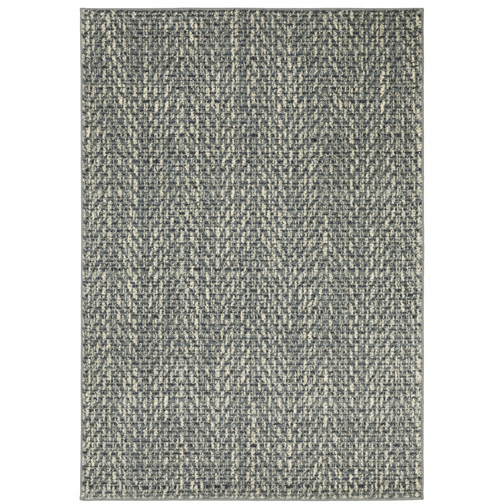 10' X 13' Blue Ivory Grey And Light Blue Geometric Power Loom Stain Resistant Area Rug