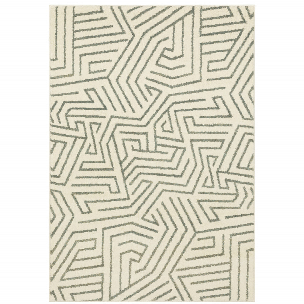 10' X 13' Gray And Ivory Geometric Power Loom Area Rug
