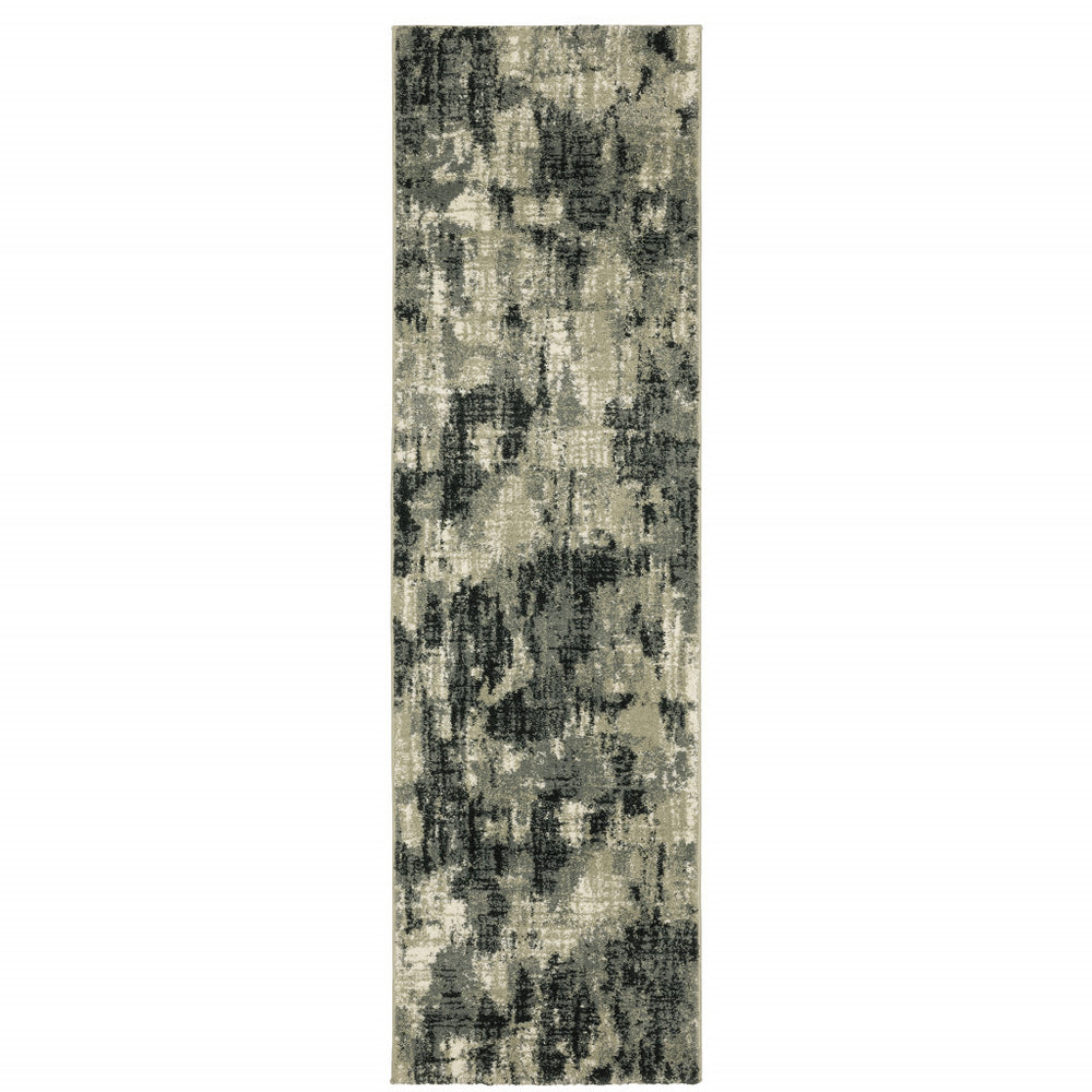 2' X 8' Grey Beige Charcoal And Blue Abstract Power Loom Stain Resistant Runner Rug