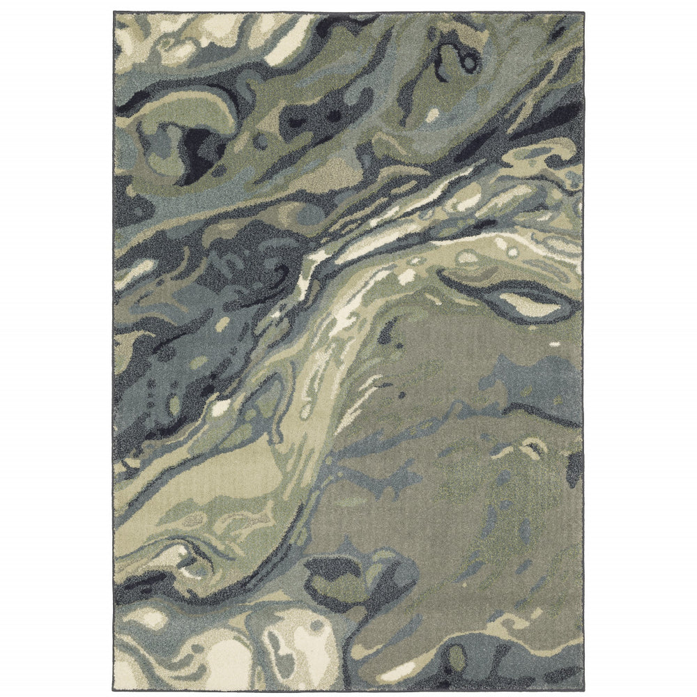 10' X 13' Blue Green And Grey Abstract Power Loom Stain Resistant Area Rug - Homeroots