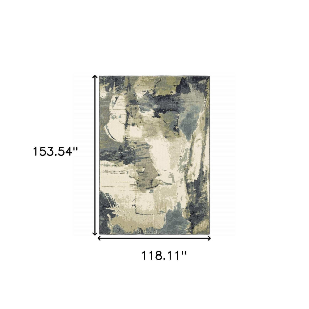 10' X 13' Blue Light Blue Grey Sage Beige And Ivory Abstract Power Loom Stain Resistant Area Rug - Homeroots - Flyclothing LLC