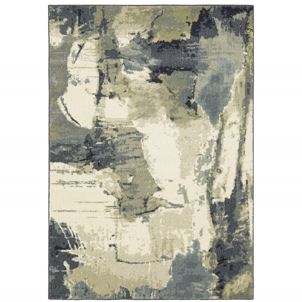 10' X 13' Blue Light Blue Grey Sage Beige And Ivory Abstract Power Loom Stain Resistant Area Rug - Homeroots
