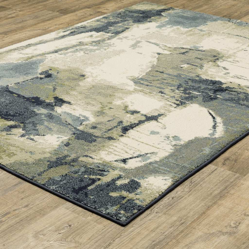 10' X 13' Blue Light Blue Grey Sage Beige And Ivory Abstract Power Loom Stain Resistant Area Rug - Homeroots - Flyclothing LLC