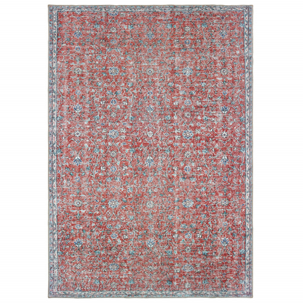 8' X 11' Red And Blue Oriental Power Loom Stain Resistant Area Rug