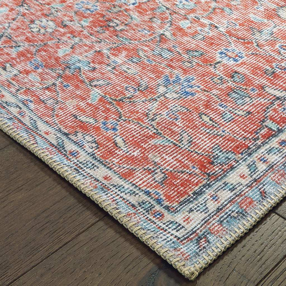 8' X 11' Red And Blue Oriental Power Loom Stain Resistant Area Rug - Homeroots - Flyclothing LLC