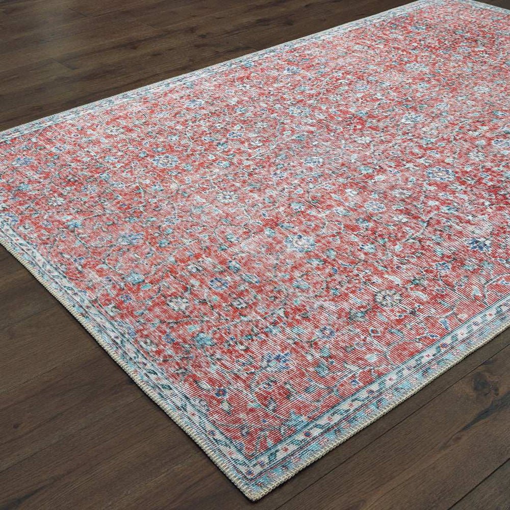 8' X 11' Red And Blue Oriental Power Loom Stain Resistant Area Rug - Homeroots - Flyclothing LLC
