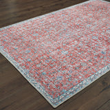 8' X 11' Red And Blue Oriental Power Loom Stain Resistant Area Rug
