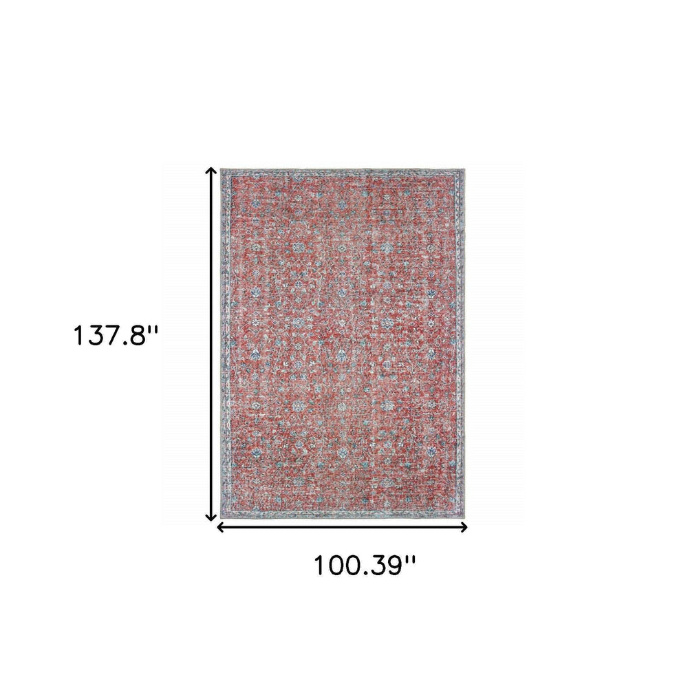 8' X 11' Red And Blue Oriental Power Loom Stain Resistant Area Rug - Homeroots - Flyclothing LLC