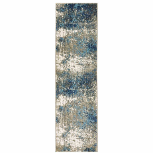 2' X 8' Blue Grey And Beige Abstract Power Loom Stain Resistant Runner Rug - Homeroots - Flyclothing LLC