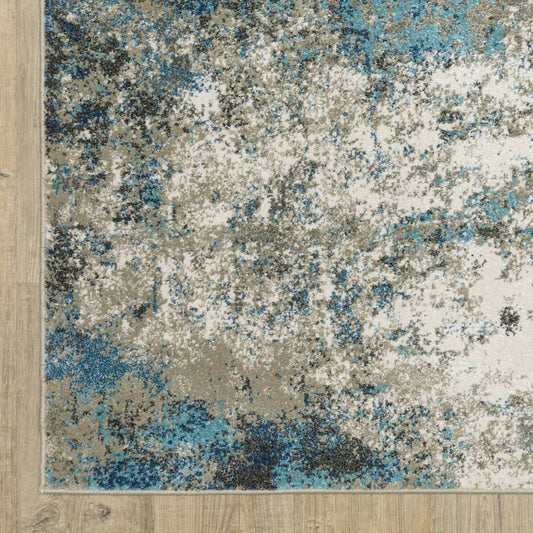 2' X 8' Blue Grey And Beige Abstract Power Loom Stain Resistant Runner Rug - Homeroots - Flyclothing LLC