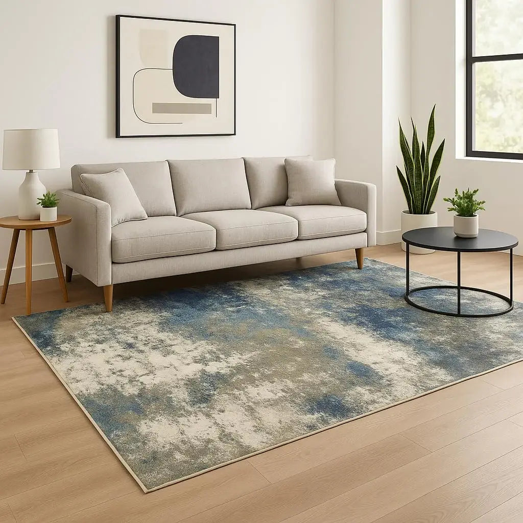 5' X 7' Blue Grey And Beige Abstract Power Loom Stain Resistant Area Rug - Homeroots - Flyclothing LLC