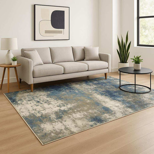 5' X 7' Blue Grey And Beige Abstract Power Loom Stain Resistant Area Rug - Homeroots - Flyclothing LLC