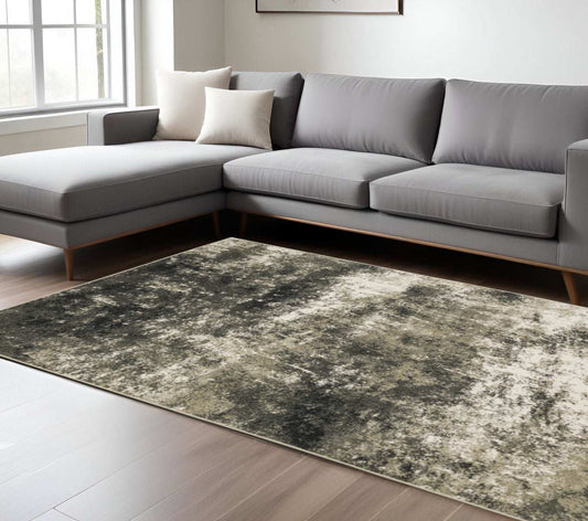 8' X 10' Charcoal Grey And Beige Abstract Power Loom Stain Resistant Area Rug - Homeroots - Flyclothing LLC