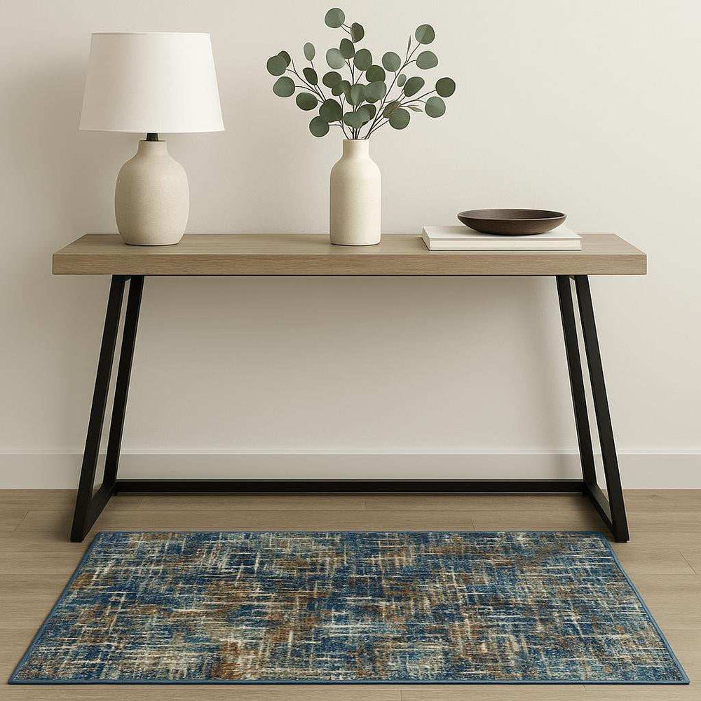 4' X 6' Blue Teal Gold Rust And Beige Abstract Power Loom Stain Resistant Area Rug - Homeroots - Flyclothing LLC