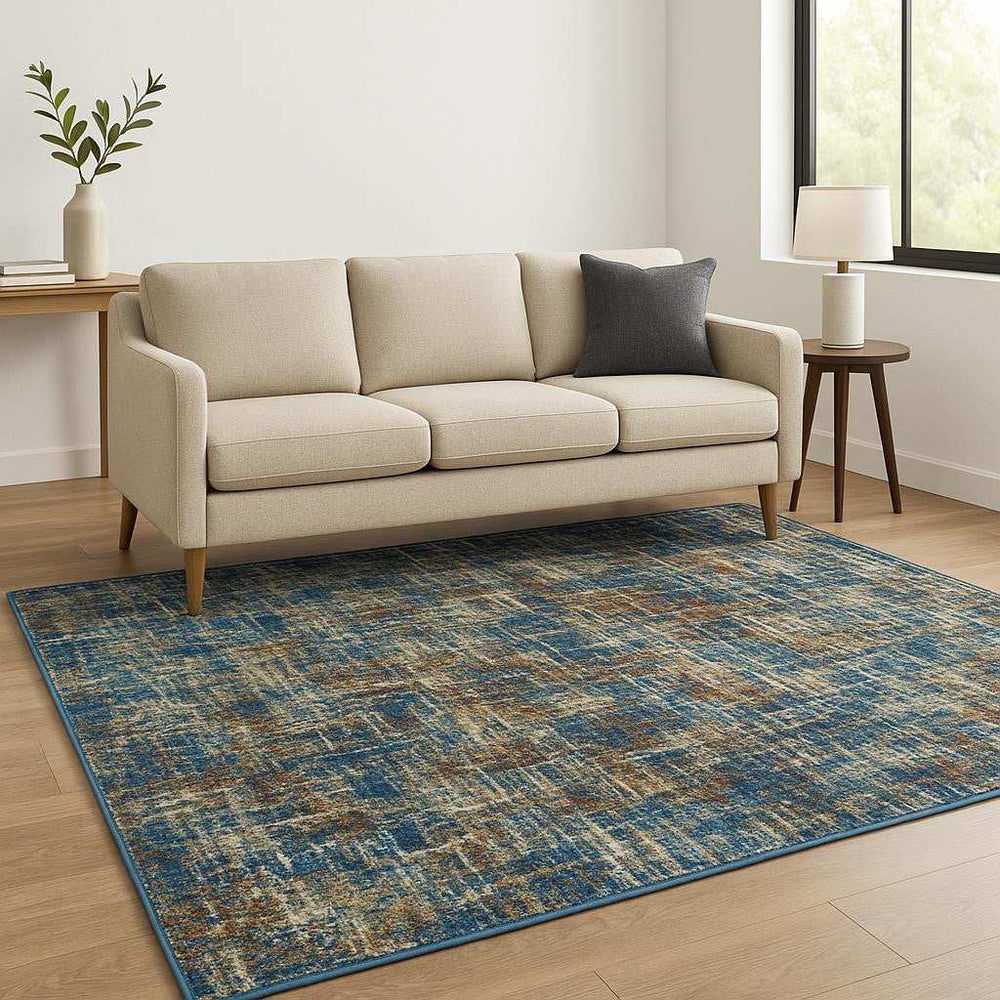 5' X 7' Blue Teal Gold Rust And Beige Abstract Power Loom Stain Resistant Area Rug - Homeroots - Flyclothing LLC