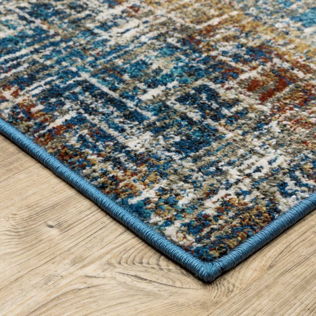 5' X 7' Blue Teal Gold Rust And Beige Abstract Power Loom Stain Resistant Area Rug - Homeroots - Flyclothing LLC