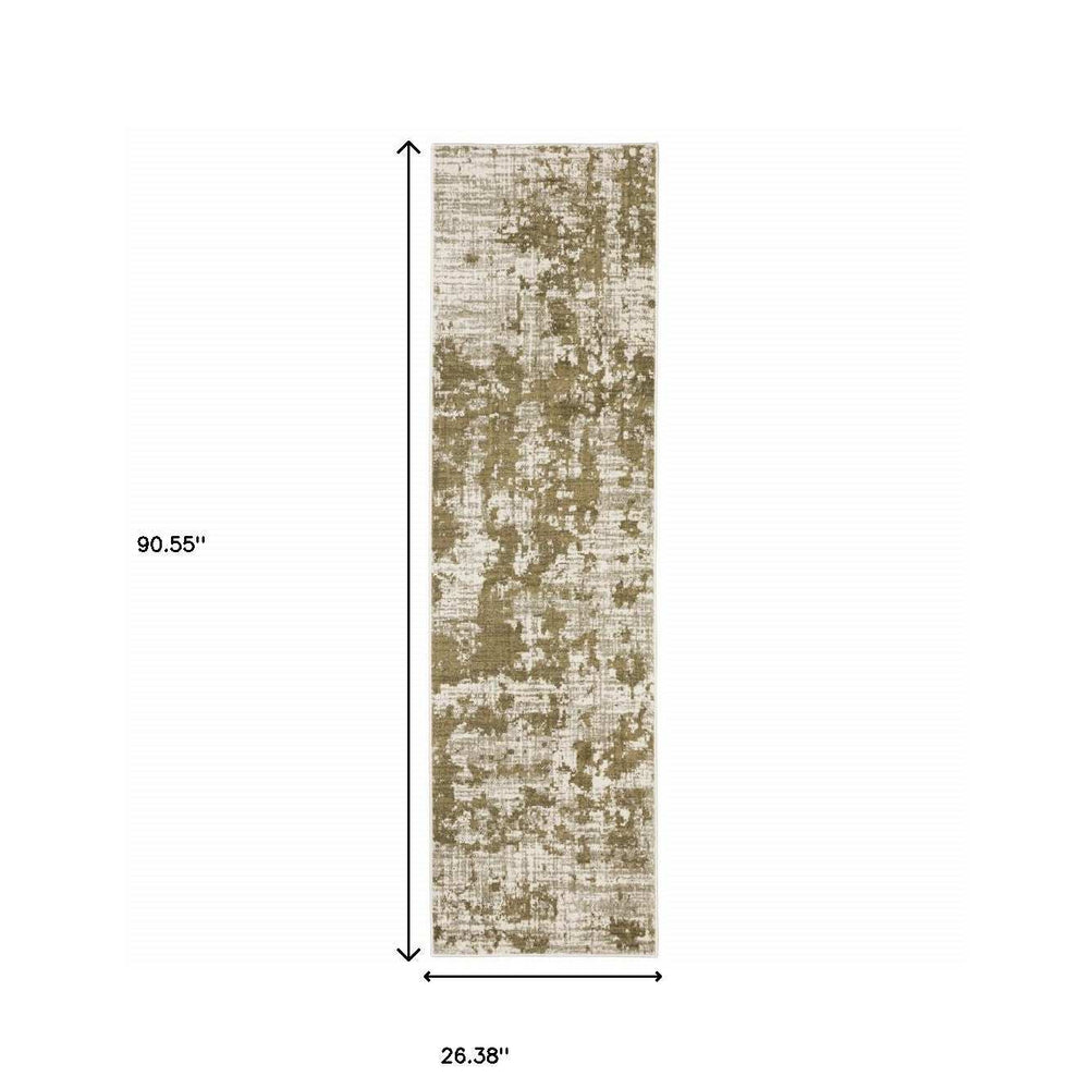 2' X 8' Beige Gold And Grey Abstract Power Loom Stain Resistant Runner Rug - Homeroots - Flyclothing LLC