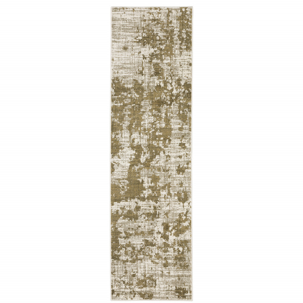 2' X 8' Beige Gold And Grey Abstract Power Loom Stain Resistant Runner Rug - Homeroots