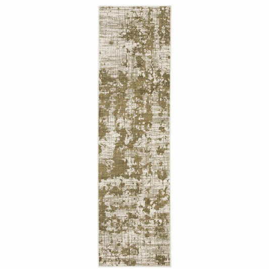2' X 8' Beige Gold And Grey Abstract Power Loom Stain Resistant Runner Rug - Homeroots - Flyclothing LLC