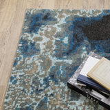 2' X 8' Blue Grey Charcoal And Beige Abstract Power Loom Stain Resistant Runner Rug - Homeroots