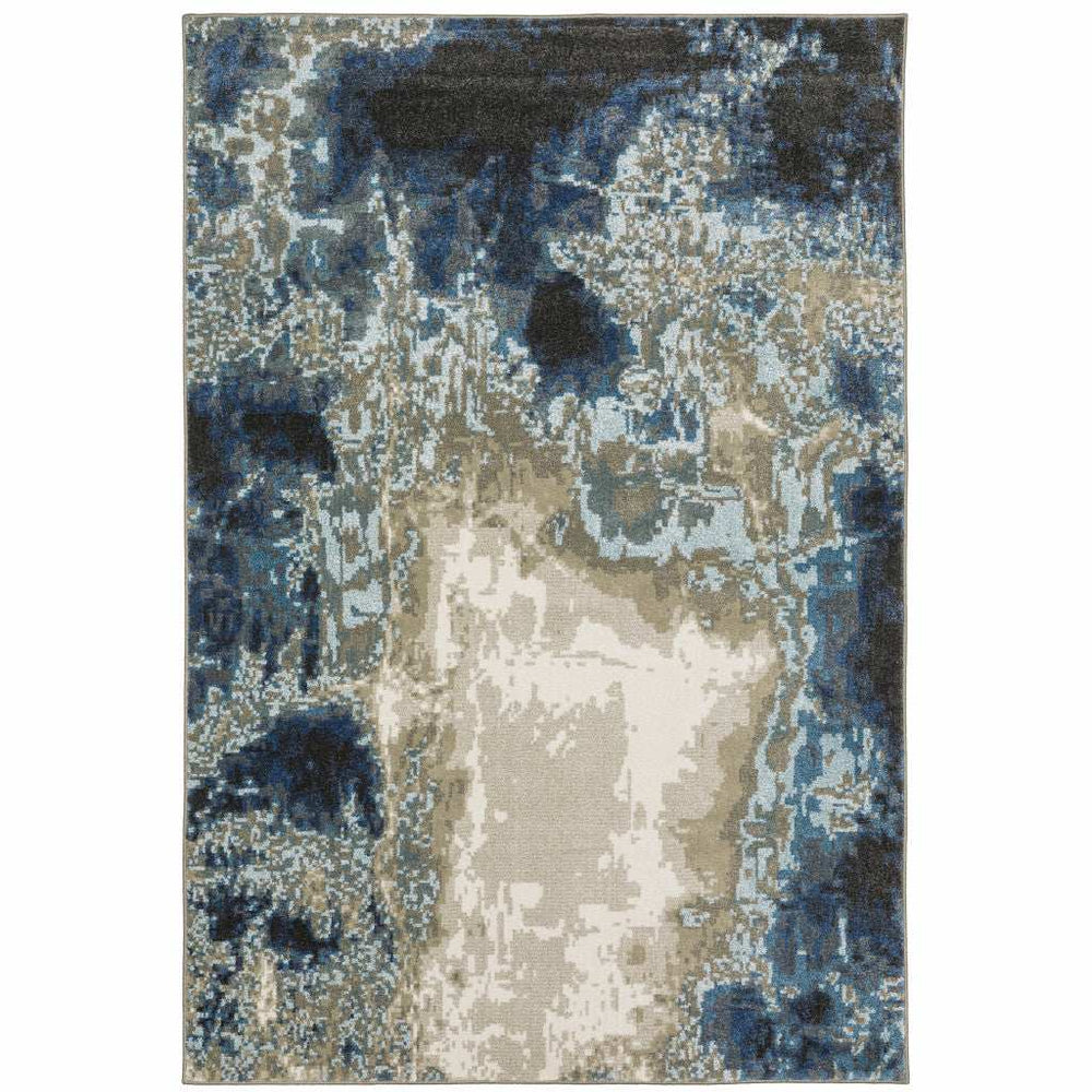 5' X 7' Blue Grey Charcoal And Beige Abstract Power Loom Stain Resistant Area Rug - Homeroots - Flyclothing LLC
