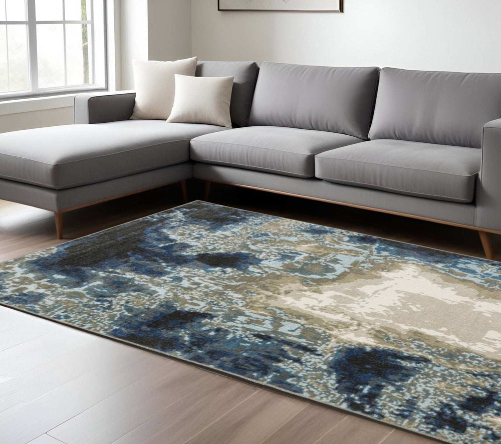 6' X 9' Blue Grey Charcoal And Beige Abstract Power Loom Stain Resistant Area Rug - Homeroots - Flyclothing LLC