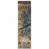 2' X 8' Blue Gold Teal Rust Grey And Beige Abstract Power Loom Stain Resistant Runner Rug - Homeroots - Flyclothing LLC