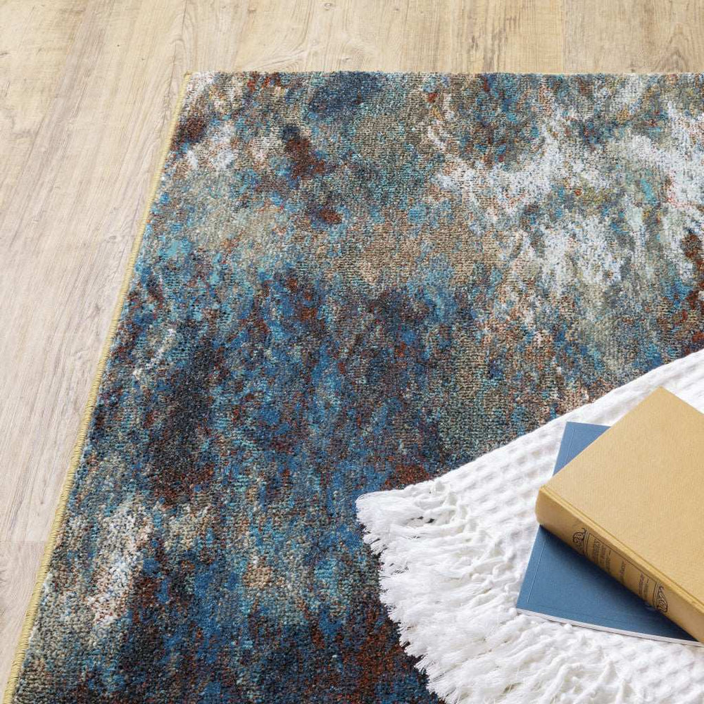 2' X 8' Blue Gold Teal Rust Grey And Beige Abstract Power Loom Stain Resistant Runner Rug - Homeroots - Flyclothing LLC