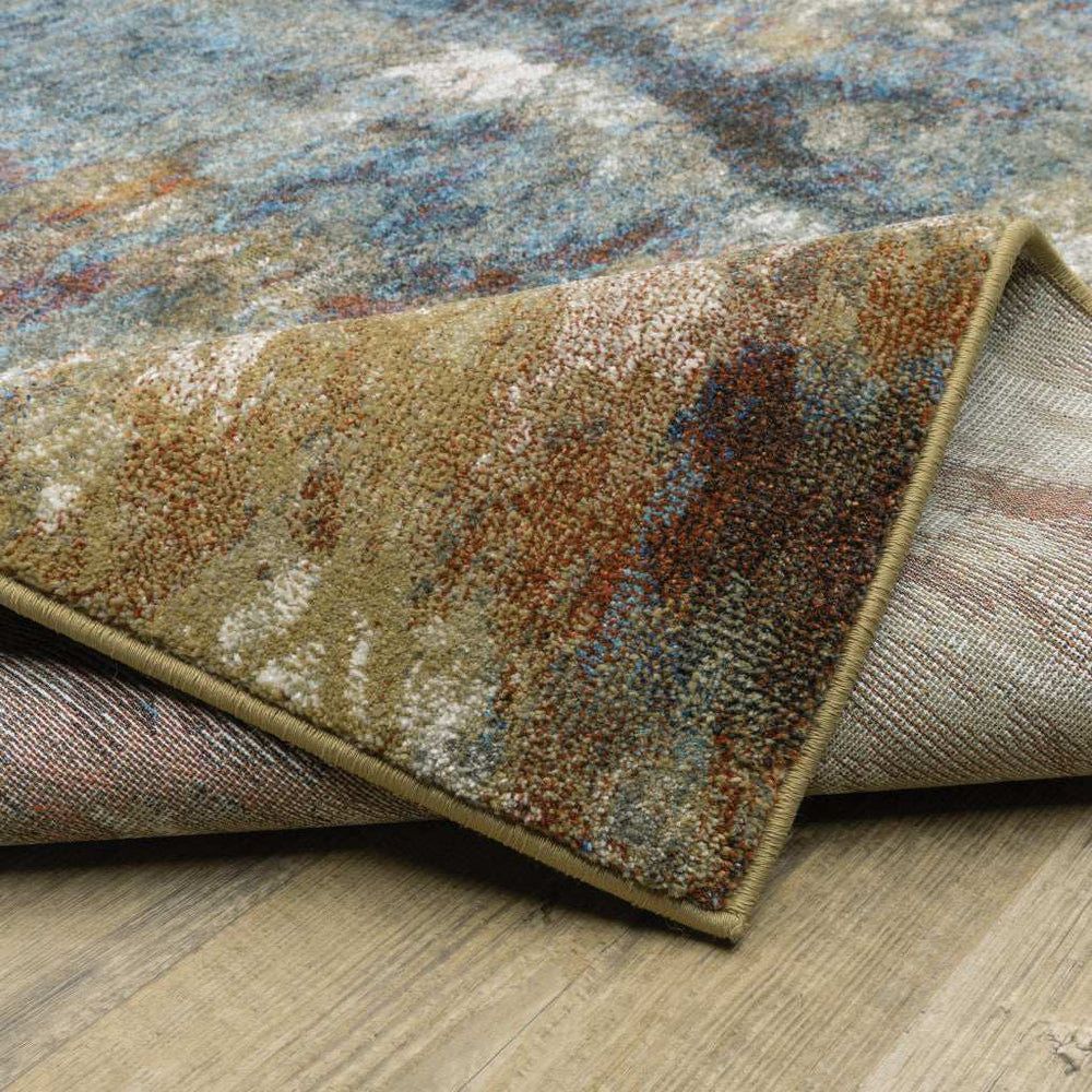 2' X 8' Blue Gold Teal Rust Grey And Beige Abstract Power Loom Stain Resistant Runner Rug - Homeroots - Flyclothing LLC