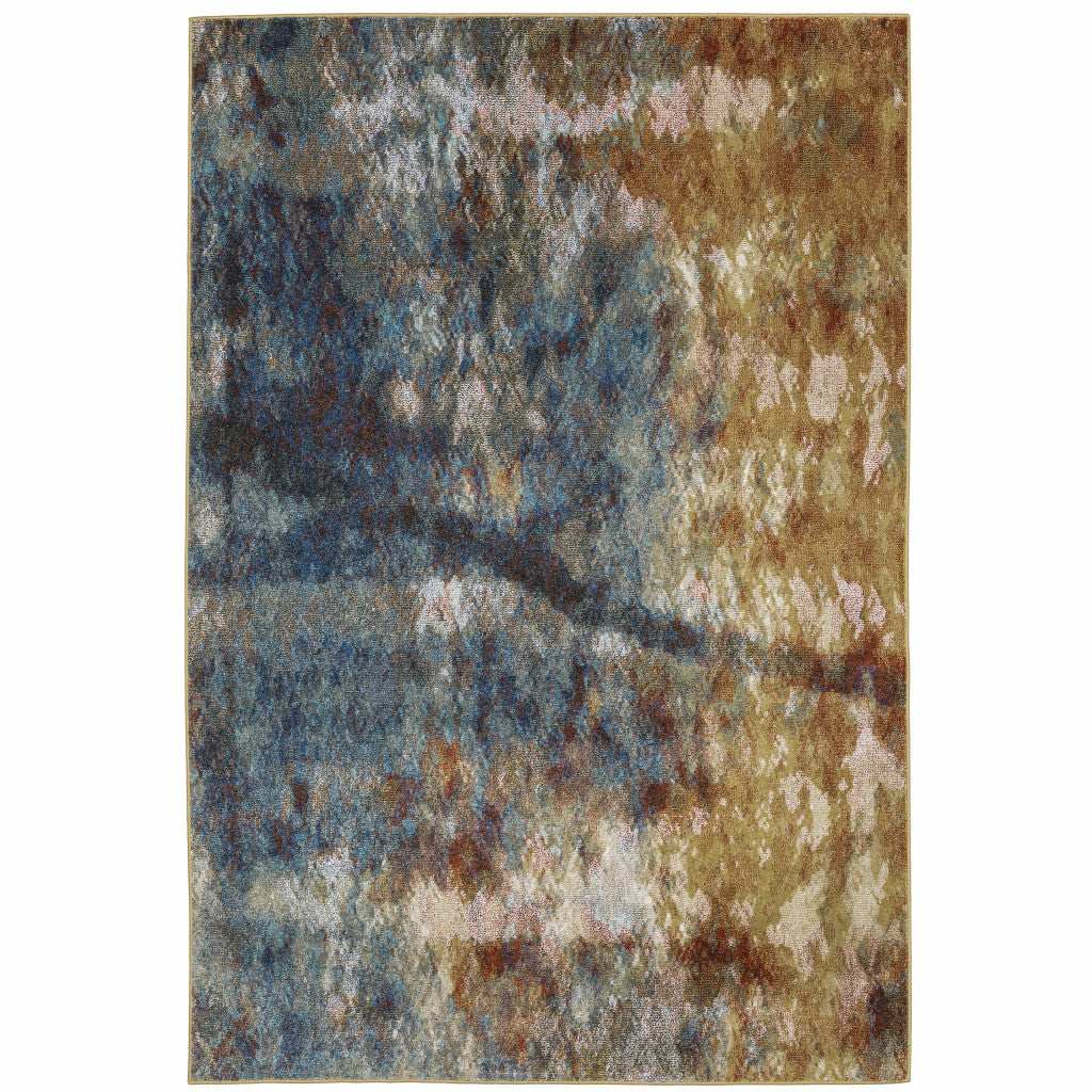 5' X 7' Blue Gold Teal Rust Grey And Beige Abstract Power Loom Stain Resistant Area Rug - Homeroots - Flyclothing LLC