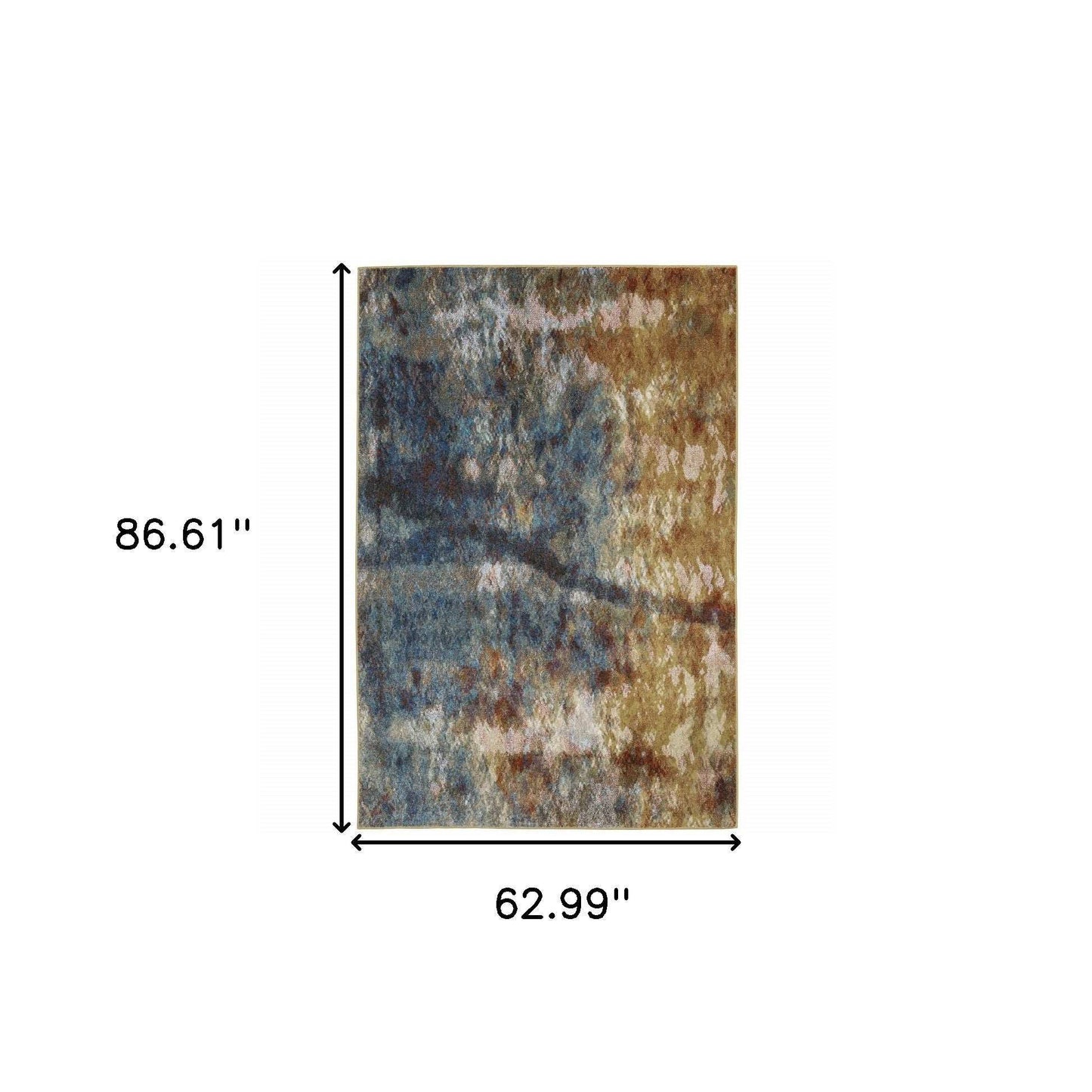 5' X 7' Blue Gold Teal Rust Grey And Beige Abstract Power Loom Stain Resistant Area Rug - Homeroots - Flyclothing LLC