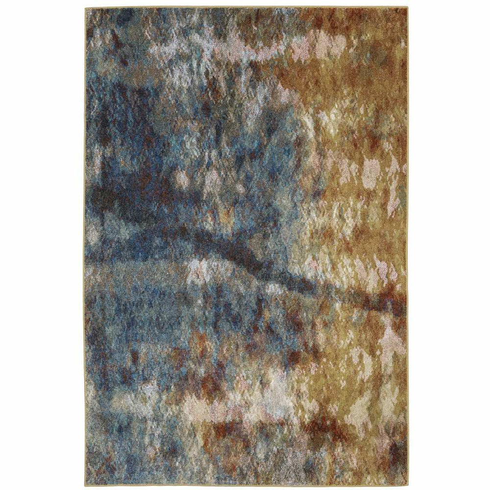 5' X 7' Blue Gold Teal Rust Grey And Beige Abstract Power Loom Stain Resistant Area Rug - Homeroots - Flyclothing LLC