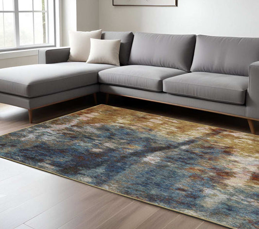 6' X 9' Blue Gold Teal Rust Grey And Beige Abstract Power Loom Stain Resistant Area Rug - Homeroots - Flyclothing LLC