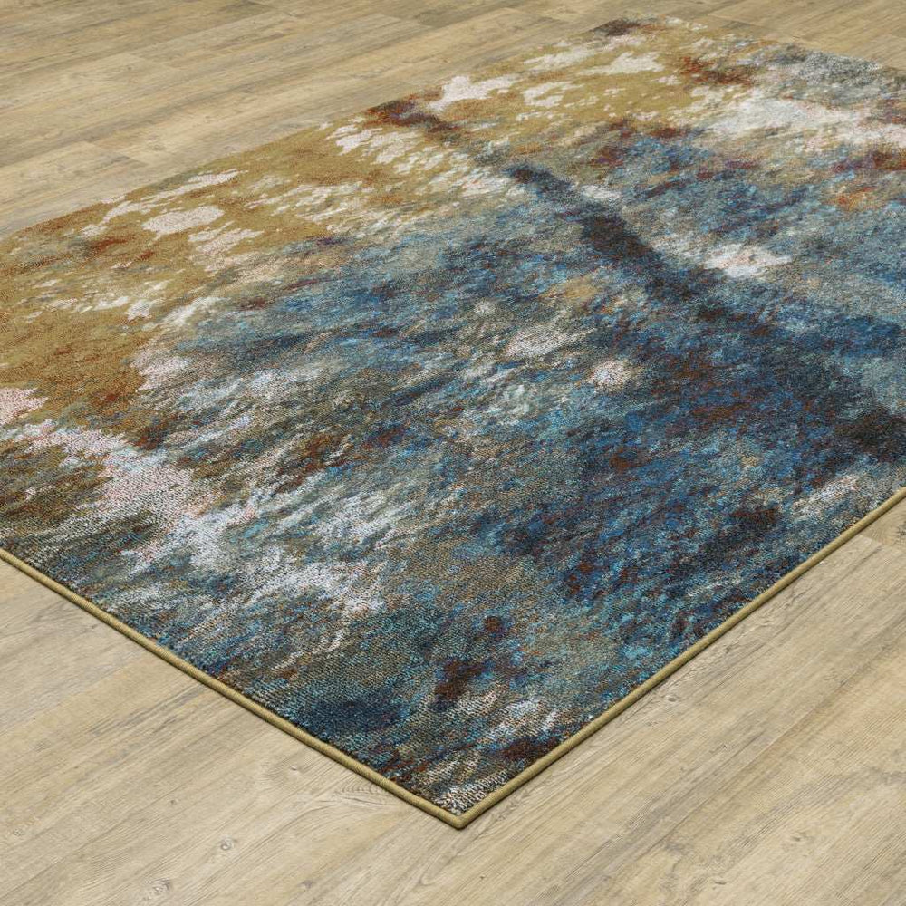 6' X 9' Blue Gold Teal Rust Grey And Beige Abstract Power Loom Stain Resistant Area Rug - Homeroots - Flyclothing LLC