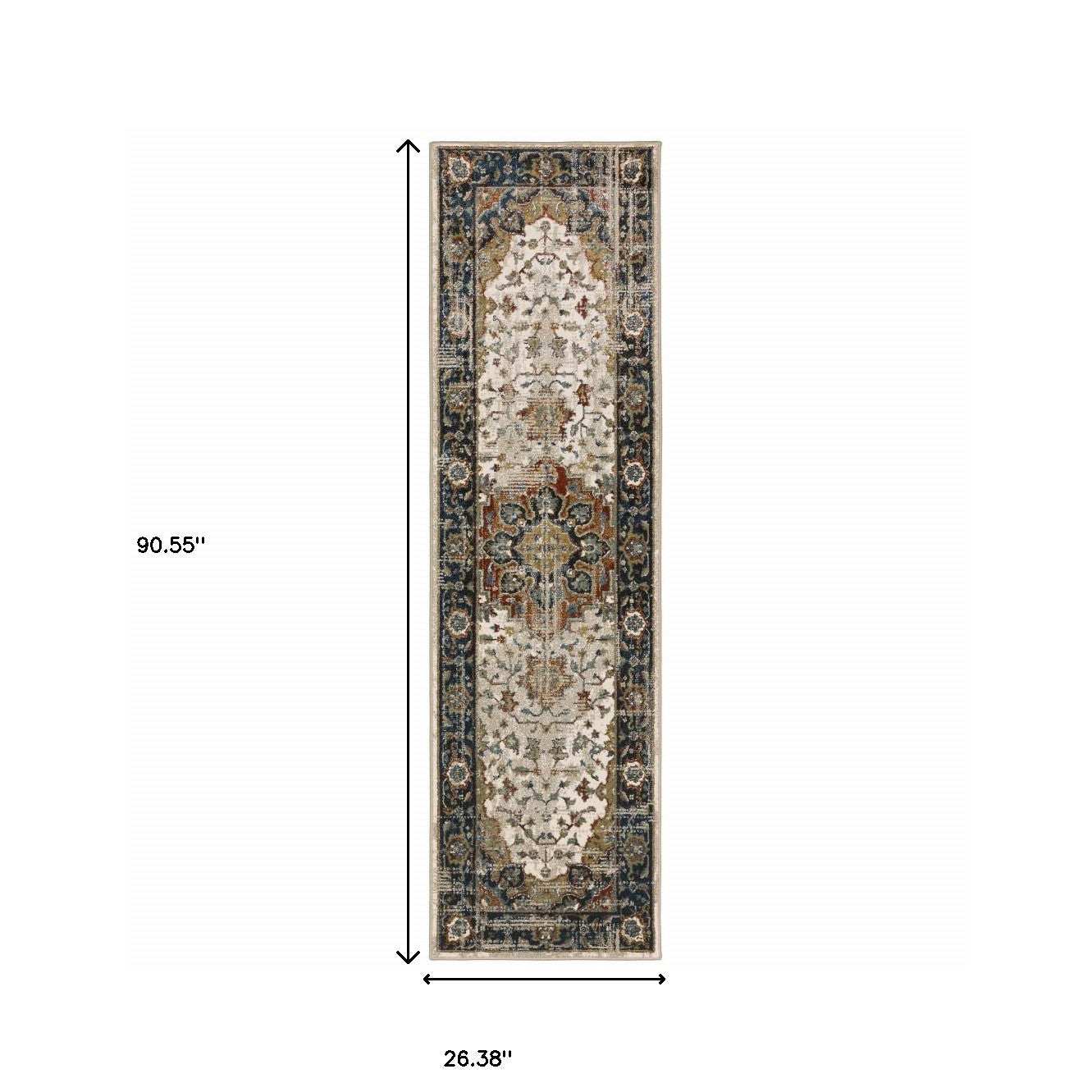 2' X 8' Beige Blue Green Rust And Grey Oriental Power Loom Stain Resistant Runner Rug - Homeroots - Flyclothing LLC