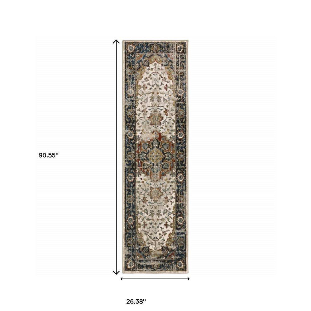 2' X 8' Beige Blue Green Rust And Grey Oriental Power Loom Stain Resistant Runner Rug - Homeroots - Flyclothing LLC