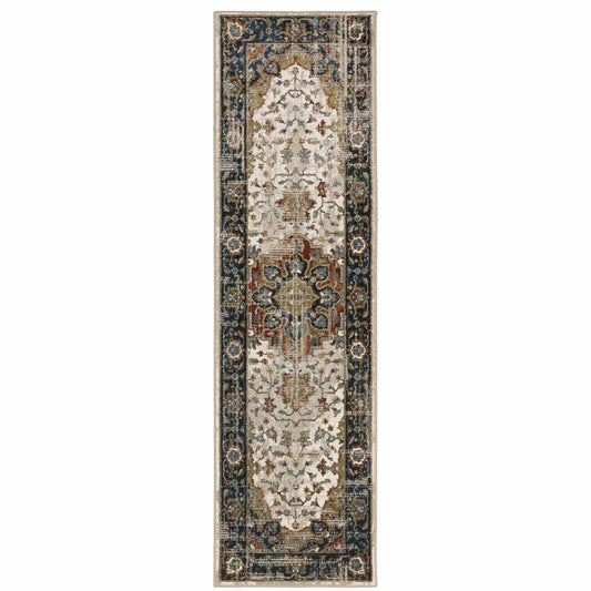 2' X 8' Beige Blue Green Rust And Grey Oriental Power Loom Stain Resistant Runner Rug - Homeroots - Flyclothing LLC
