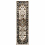 2' X 8' Beige Blue Green Rust And Grey Oriental Power Loom Stain Resistant Runner Rug - Homeroots