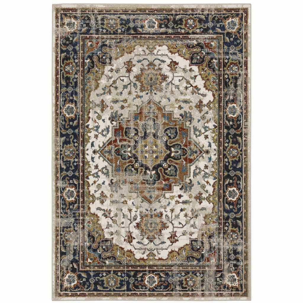 5' X 7' Beige Blue Green Rust And Grey Oriental Power Loom Stain Resistant Area Rug - Homeroots - Flyclothing LLC