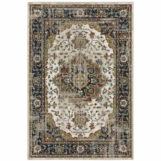 8' X 10' Beige Blue Green Rust And Grey Oriental Power Loom Stain Resistant Area Rug - Homeroots - Flyclothing LLC